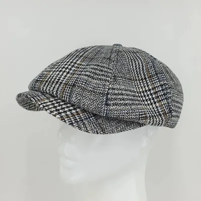 Кепка восьмиклинка хуліганка кашемірова в клітинку Premium VladAltex 58 Темно-сірий 8899-36