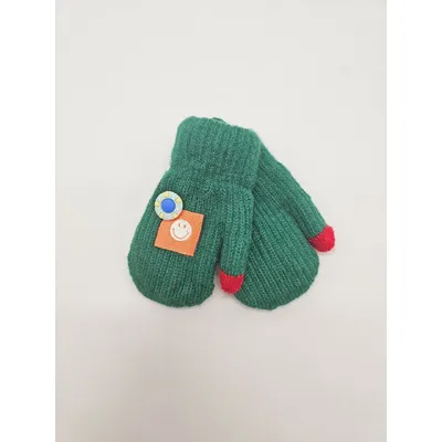 Рукавиці варежки в’язані подвійні з нашивкою на вік від 1 до 2 років Зелений 11981