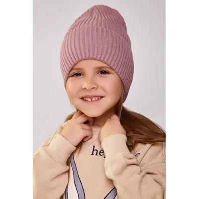 Шапка в’язана в рубчик одинарна з манжетом Ivy Cascona 52-58 Темно-пудровий