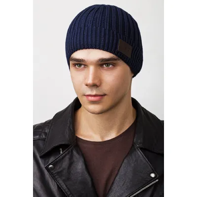 Шапка чоловіча крупної в'язки на флісовій підкладці Canada Cascona 55-58 Темно-синій