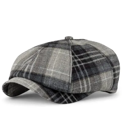 Кепка восьмиклинка хуліганка вовняна в клітинку VladAltex 56 Сірий