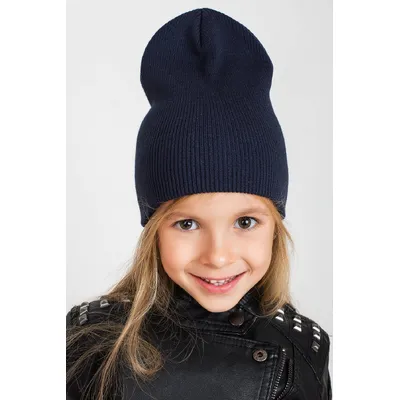 Шапка прямая двойная удлиненная мелкой вязки Peri Cascona 52-58 Темно-синий