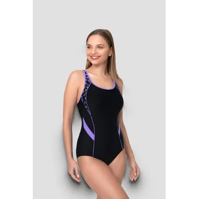 Купальник суцільний спортивний з яскравими вставками 87238 RivageLine 46 Чорний з лавандовим 12922