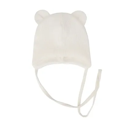 Шапка трикотажная для девочки с ушками и завязками Михо Talvi 44-46 Кремовый