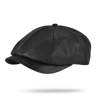 Кепка восьмиклинка хуліганка з екошкіри VladAltex 57 Чорний 10-26