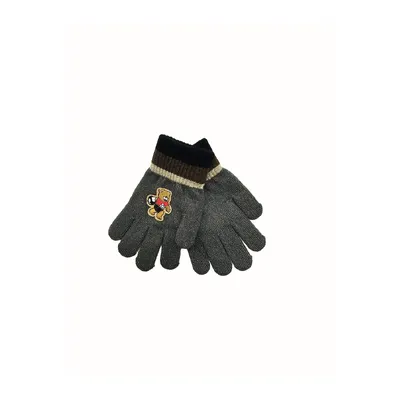 Рукавиці дитячі одинарні з нашивкою ведмедик на вік 3-5 років Хакі 15823