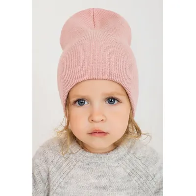 Шапка прямая двойная удлиненная мелкой вязки Peri Cascona 52-58 Светло-пудровый