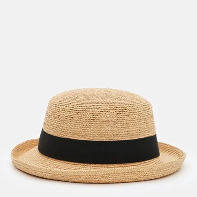 Капелюх канотьє з зігнутими вгору полями Fortune 55-58 Бежевий з чорним SM385