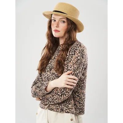 Капелюх канотьє зі ремінцем Fortune 55-57 Бежевий з чорним SM213