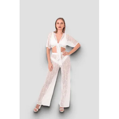 Пляжный комплект болеро без рукавов и штанами ETNA M Белый 12769