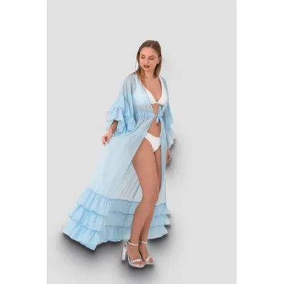 Пляжне плаття з рукавами та воланами Luna Lavel 36/38 Блакитний 12772