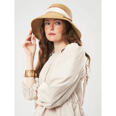 Капелюх клош з стрічкою Fortune 55-57 Бежевий з коричневим SM150