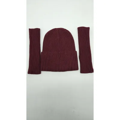 Набір шапка в’язана в рубчик на флісовій підкладці з манжетом та мітенки Фортуна Glory Kids 54-56 Бургунді 9509