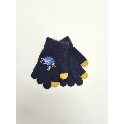 Рукавиці дитячі одинарні з малюнком на вік 2-3 років Темно-синій 16001