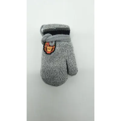 Рукавиці варежки в’язані подвійні з нашивкою на вік від 1 до 2 років Сірий 0667
