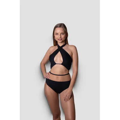 Купальник роздільний бандо зі смужками навхрест Sara SHE 38 Чорний 12752