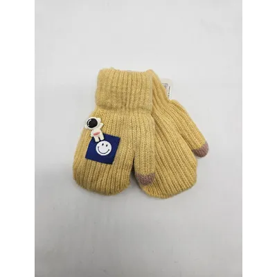 Рукавиці варежки в’язані подвійні з нашивкою на вік від 1 до 2 років Гірчичний 11984