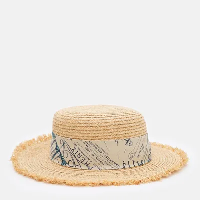 Капелюх солом’яний канотьє з стрічкою Fortune 55-57 Бежевий з джинсовим S391