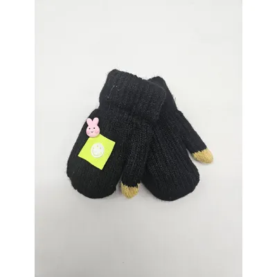 Рукавиці варежки в’язані подвійні з нашивкою на вік від 1 до 2 років Чорний 11983