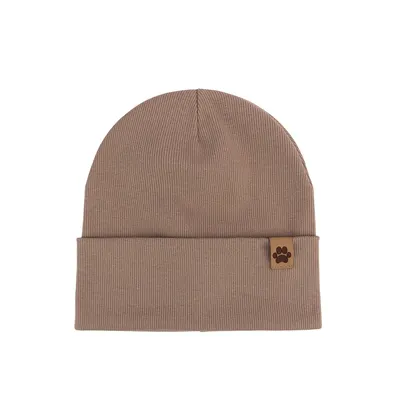Шапка трикотажная с отворотом  в рубчик с нашивкой Патик Talvi 50-52 Темно-бежевый