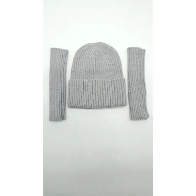 Набір шапка в’язана в рубчик на флісовій підкладці з манжетом та мітенки Фортуна Glory Kids 54-56 Темно-сірий 9509