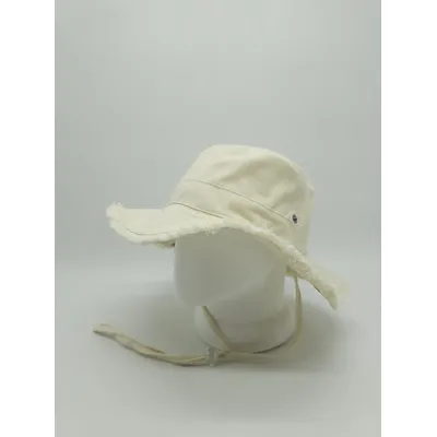 Панама ковбойка с широкими полями регулятором и бахромой 55-58 Льняной 17381