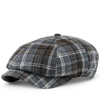 Кепка восьмиклинка хуліганка вовняна в клітинку VladAltex 56 Сірий з коричневим 535-26