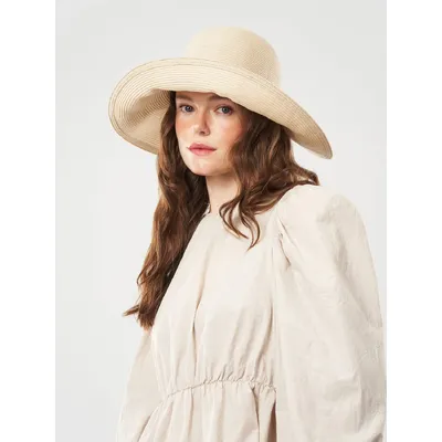 Капелюх широкополий клош зі стрічками Fortune 55-57 Топлене молоко з чорним SM234