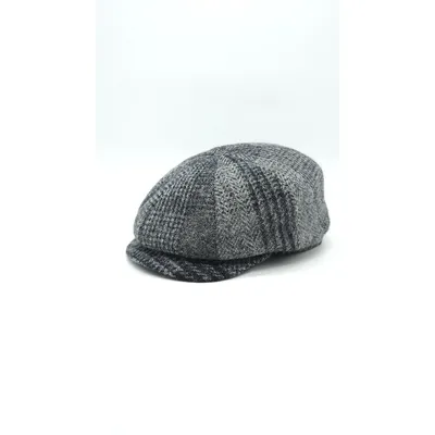 Кепка восьмиклинка хуліганка вовняна в клітинку на ніжці 8-BRISCOLA HarrisTweed HOOK 57 Сірий HT-BA47D2