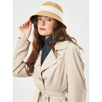 Капелюх клош з стрічкою та стразами Fortune 55-57 Бежевий з білим SM144