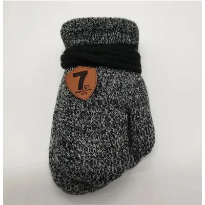 Рукавиці варежки в’язані подвійні з нашивкою на вік від 1 до 2 років Чорний 0666