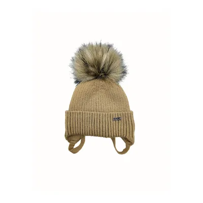Шапка в’язана з помпоном на зав’язки на флісовій підкладці Норі Talvi 42-44 Бежевий 15902