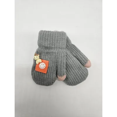 Рукавиці варежки в’язані подвійні з нашивкою на вік від 1 до 2 років Сірий 11980