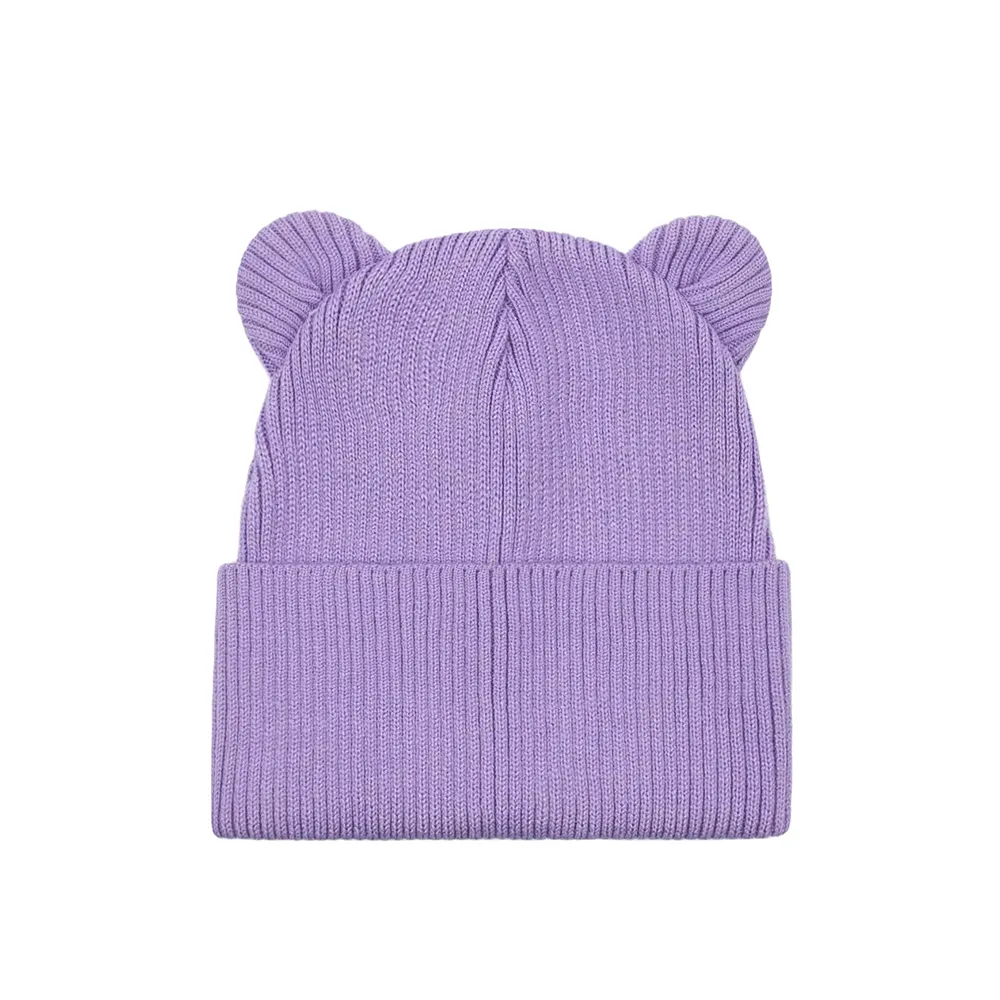 Шапка в’язана одинарна з вушками та відворотом Віккі Talvi 46-48 Бузковий 14684 