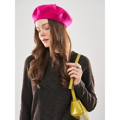 Берет класичний однотонний вовняний 56-58 Fortune Малиновий