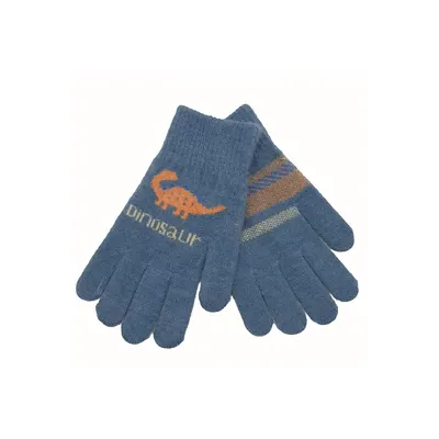 Перчатки вязаные для хлопчика з малюнком динозавра на возраст 5-7 лет Голубой 15835