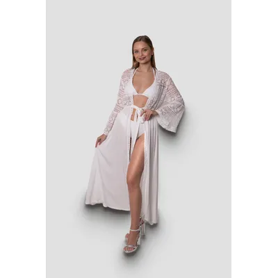 Пляжна накидка з довгими рукавами та ажурним декором 2110 Z. Five 2XL Білий 12661