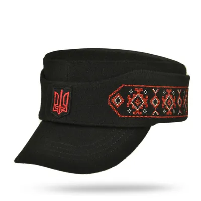 Кепка німка мазепинка бандерівка австрійка кашемірова з кокардою та вишивкою VladAltex 56 Чорний 01460-19