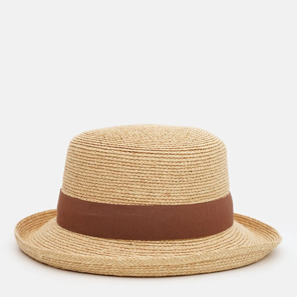 Капелюх канотьє з зігнутими вгору полями Fortune 55-58 Бежевий з коричневим SM385 