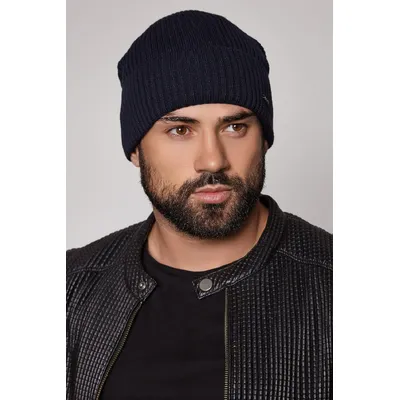Шапка чоловіча подовжена середньої  в'язки з манжетом на флісовій підкладці Henry Flip Unix Cascona 55-60 Темно-синій