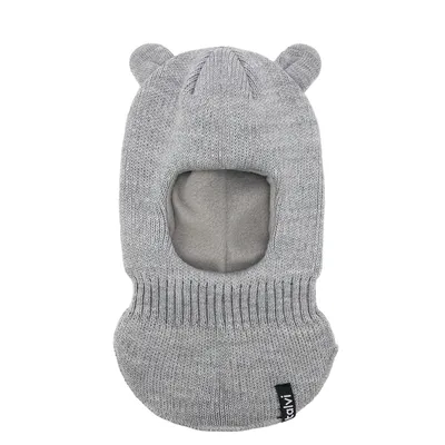Шапка балаклава шолом в’язана з вушками на флісовій підкладці Мімі Talvi 40-42 Світло-сірий меланж