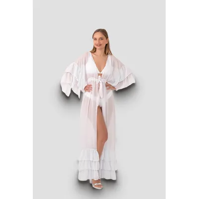 Пляжне плаття з рукавами та воланами Luna Lavel 36/38 Білий 12775