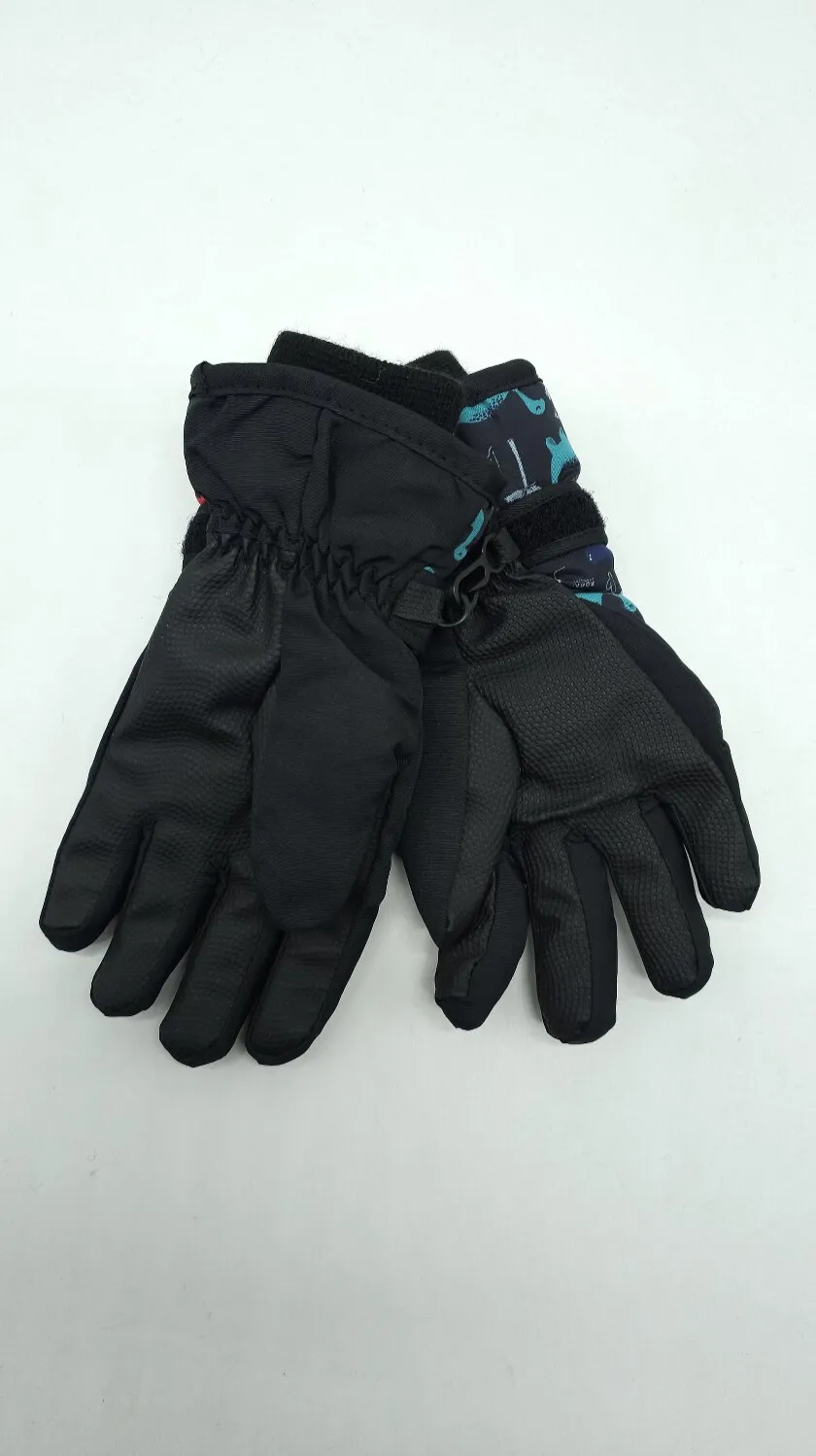 Перчатки детские лыжные плащевые C-2201 LUCKYLOONG L- XL Черный с зеленым 