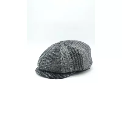 Кепка восьмиклинка хуліганка вовняна в клітинку на ніжці 8-BRISCOLA HarrisTweed HOOK 56 Сірий HT-BA47D2
