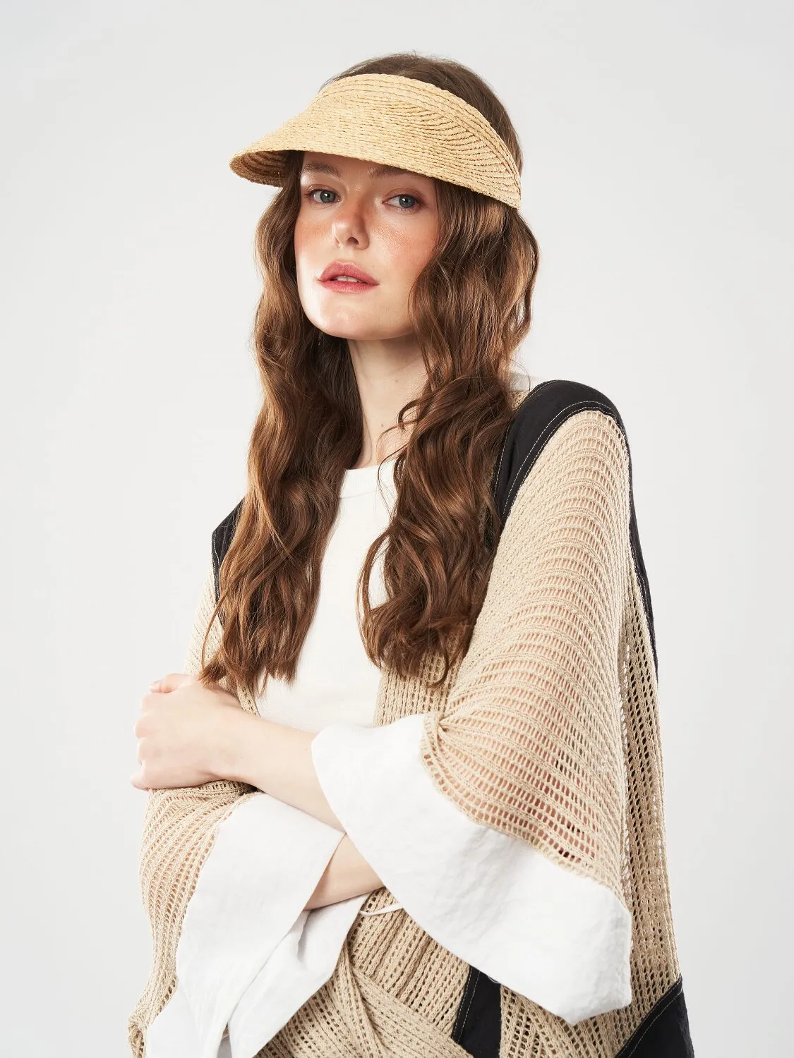 Козырёк соломенный однотонный от солнца Fortune 55-60 Бежевый 