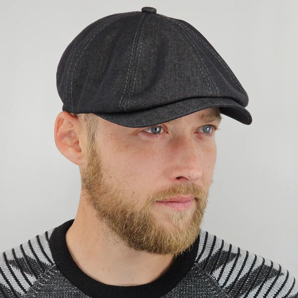 Кепка восьмиклинка хуліганка джинсова VladAltex 56 Чорний 41-26 