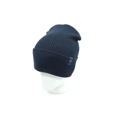 Шапка лопата подвійна подовжена дрібної в’язки FOLK HOOK 52-57 Темно-синій