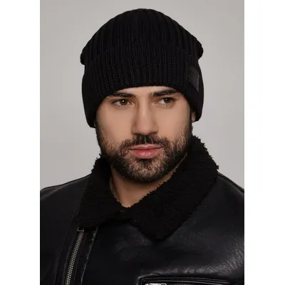 Шапка чоловіча грубої в'язки з манжетом на флісовій підкладці America Unix Cascona 56-59 Чорний
