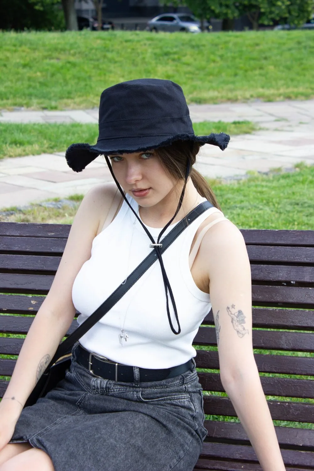 Панама однотонная с широкими полями и регулятором БАХРОМА KENT&AVER 55-58 Черный 2112 