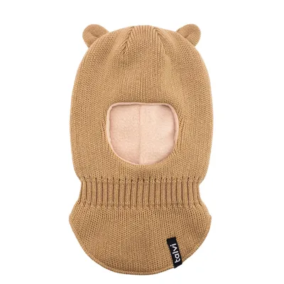 Шапка балаклава шолом в’язана з вушками на флісовій підкладці Мімі Talvi 40-42 Бежевий 15870